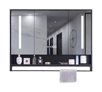 Modern Smart vanity mirror with storage,bathroom vanity with LED Light & Defogger,bathroom medicine cabinet with HD mirror,with Touch Switch,Clock/Temper Display,Towel Bar ( Color : Black , Size : 90*
