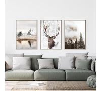Modern Snow Landscape Art Decoration, Christmas Deer in Winter, Wall Picture Poster Set for Living Room and Bedroom, Christmas Decoration without Frame (30 x 40 cm x 3, Style 13)