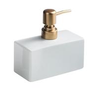 Modern Soap Dispenser with Matte Golden Pump for Bathroom, 13.5 Oz Ceramic Rectangle Lotion Refillable Dish New Home Essentials(White)