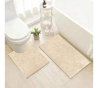 Modern Soft Area Rug & Bath Mat Low-Pile, Non-Slip Carpet for Living Room, Bedroom, Bathroom Long Hallway Runner Floor Mats Door Mats Quick Dry (Beige, Bath Mat 60 x 100-60 x 50 cm)