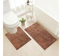 Modern Soft Area Rug & Bath Mat Low-Pile, Non-Slip Carpet for Living Room, Bedroom, Bathroom Long Hallway Runner Floor Mats Door Mats Quick Dry (Coffee, Bath Mat 60 x 100-60 x 50 cm)