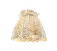 Modern Soft Cream Cotton Fabric Pendant Lamp Shade with Ornate Floral Lace Design | Shabby Chic Style | 25cm x 16cm by Happy Homewares