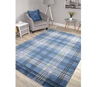 Modern Soft Denim Blue Tartan Highland Check Rugs (160cm x 220cm)