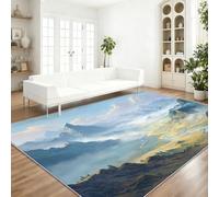 Modern soft Flannel Area Rug Nature Mountains Rivers Clouds - Machine Washable Short Pile Non Shedding Rugs, Light Blue Durable Non-Slip Carpet for Living Room Bedroom Dining Room 80 x 150 cm