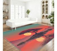 Modern soft Flannel Area Rug Nature Sunset Island Trees - Machine Washable Short Pile Non Shedding Rugs, Red Durable Non-Slip Carpet for Living Room Bedroom Dining Room 80 x 150 cm