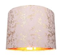 Modern Soft Pink Cotton Fabric 10" Lamp Shade with Gold Foil Floral Decoration Suitable for Table or Ceiling Usage | 25cm Diameter | 60w Maximum by Happy Homewares