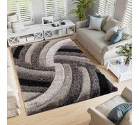 Serdim Rugs Modern Soft Swirl Design Hand Carved Shiny Shimmer Living Room Polyester Shaggy Rugs, Grey, 120x170cm (4'x5'6")