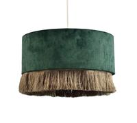 Modern Designer Dark Forest Green Soft Velvet Circular Pendant Lighting Shade with Dark Gold Hanging Tassels | 13cm x 30cm by Happy Homewares
