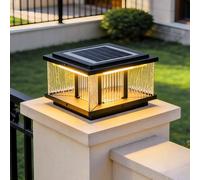 Modern Solar Column Light - Waterproof LED Outdoor Post Lamp Black Pedestal Bollard for Garden Patio Deck Fence Gate Pier - Stylish Landscape Lighting