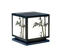Modern Solar Lamp Post Light Deck Column Lamp Floor Light with Remote Control, Chinese Style Pillar Lamp Solar Stigma Lamps for 4x4 Wooden Posts for Outside Garden Yard Black