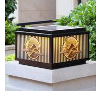 Modern Solar Powered Pillar Lantern Classic Die Cast Aluminum Pillar Lights with Glass Chinese Style Solar Lamp Rural Post Light for Garden Yard Decoration Landscape