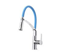Modern Solid Brass Kitchen Faucet Single Handle Pull Down Sprayer with 360° Swivel One Hole Sink Fixture Rubber Neck Easy Install Durable Design Blu G1/2