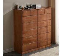 Modern Solid Wood 14-Drawer Storage Cabinet - Tall Lockable Chest with Silent Drawer Slides for Bedroom Nightstand nizer Light Walnut Finish 120x43x128cm
