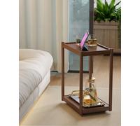 Modern Solid Wood 2-Layer End Table with Wheels - Portable Side Shelf for Bedroom & Small Spaces Open Storage for Printers PC Hosts & Deskside Use