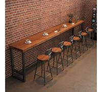 Modern Solid Wood Bar Height Table Rectangular Industrial Pub Table High Top Kitchen & Dining Counter Narrow Design Walnut Finish 220cm/86.6in No Stools Included