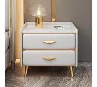 Modern Solid Wood Bedside Table with 2 Drawers & Slate Top Stylish Nightstand with Metal Legs for Bedroom & Living Room Compact 15.7" x 15.7" x 19.3"