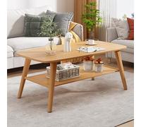 Modern Solid Wood Coffee Table - 2-Tier Natural Oak with Storage Shelf & Open Top - Stylish Rectangular Design for Living Room Apartment & Office - Easy Assembly