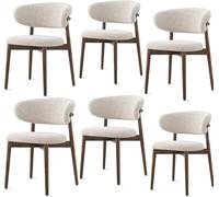 Modern Solid Wood Dining Chairs, armchairs, Fabric Cushioned Chairs with Curved backrests, Non Slip Foot Pads, Ergonomic Design, Suitable for Kitchens and Living Rooms Walnut,6pieces