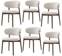 Modern Solid Wood Dining Chairs, armchairs, Fabric Cushioned Chairs with Curved backrests, Non Slip Foot Pads, ergonomically Designed, Suitable for Kitchens and Living Rooms Walnut,6 Pieces