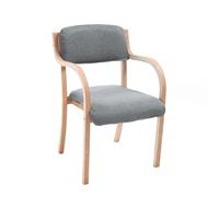 Modern Solid Wood Dining Chairs with Armrests Cushioned Accent Chair 150kg Capacity Light Gray Upholstered Chair for Kitchen Office Lounge and Café