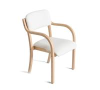 Modern Solid Wood Dining Chairs with Arms Upholstered Kitchen & Living Room Armchair Max Load 150kg Stylish Accent for Office Lounge Cafe White PU Finish