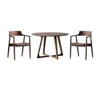 Modern Solid Wood Dining Table Set 3-Piece Nut-Brown Double Pedestal Table with Upholstered Chairs for Living Room & Dining Room Compact 27.5" Square Design.
