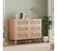 Modern Solid Wood Dresser with 6 Drawers & Golden Handles - Stylish Storage Chest for Bedroom Living Room & Entryway - Natural Finish Spacious Design Elegant Furniture