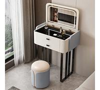 Modern Solid Wood Dressing Table with Ottoman & DrawerMinimalist Rock Slab Design Small 50/60cm Flip Top for Bedroom Stylish Makeup Table