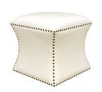 Modern Solid Wood Footrest Stool White Faux Leather with Rivets Slish Living Room & Bedroom Decor 16x16x16 inch (40x40x40 cm) Coffee Table Accessory