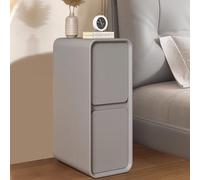 Modern Solid Wood Nightstand Light Gray 30cm Slim End Table with 2 Drawers Leather Top Compact Design Perfect for Bedroom Small Spaces Easy Assembly