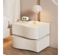Modern Solid Wood Nightstand Upholstered Leather Bedside Table with 2 Drawers Adjustable Brightness Accent Table Fully Assembled 3 Colors Available 40x50cm.