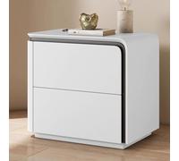 Modern Solid Wood Nightstand with 2 Ders Minimalist Curved Ed Bedside Table Leather Upholstered End Table for Bedroom White 45cm