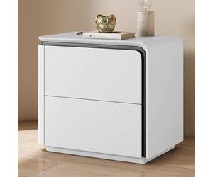 Modern Solid Wood Nightstand with 2 Ders Minimalist Curved Ed Bedside Table Leather Upholstered End Table for Bedroom White 45cm