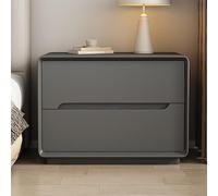 Modern Solid Wood Nightstand with 2 Drawers & Hidden Handles, Sturdy Bedside Table, Fully Assembled Dark Gray Finish, 50cm - Contemporary Bedroom Furniture