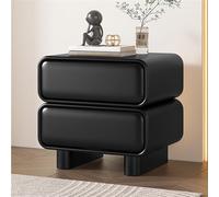 Modern Solid Wood Nightstand with 2 Drawers, No Assembly Required, Minimalist Storage Cabinet, Luxurious Faux Leather Side Table for Living Room
