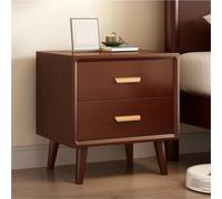 Modern Solid Wood Nightstand with 2 Drawers, Small End Table, Bedside Storage Cabinet for Living Room or Bedroom, Stylish Couch Side Table (Brown)