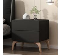 Modern Solid Wood Nightstand with 2 Drawers, Stylish Bedside Table for Small Spaces, Upholstered Microfiber Leather Accent, Ideal Bedroom Furniture