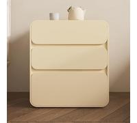 Modern Solid Wood Nightstand with 3 Drawers - Elegant Beige Bedside Table, Cream Storage Cabinet, No Assembly Required, 30x40x56CM, Stylish Leather Finish for Bedroom Decor