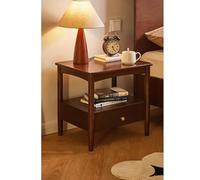 Modern Solid Wood Nightstand with Drawer Mid-Century Accent Side Table Open Storage Shelf Stylish Bedroom & Living Room Fur (50 x 40 x 48 cm Walnut)