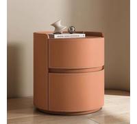 Modern Solid Wood Nightstand with Saddle Leather Finish ge Round Night Table for Bedroom 2 Drawers Small Chest of Drawers 45 cm Height Stylish Accent Fur.