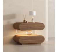 Modern Solid Wood Nightstand with Sensor Light 2 Spacious Drawers Natural Finish 17.7"x15.7"x18.9" Stylish Bedside Table for Bedroom & Living Room Functional & Chic Design