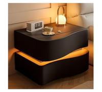 Modern Solid Wood Nightstand with Smart Light, Black Bedside Table for Living Room, Stylish Side Table with Drawers, Home Fur, 17.7x15.9x19.7in