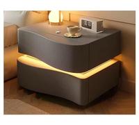 Modern Solid Wood Nightstand with Smart Light, Dark Gray Bedside Table for Living Room, Home Fur with Drawers, 19.7x15.9x19.7in - Perfect Accent Table
