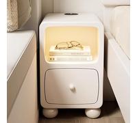 Modern Solid Wood Nightstand with Wireless Charging, Narrow Bedside Table with 1 Drawer & Storage Compartment, Sturdy Bedroom & Office Fur (30x38x49cm, White)