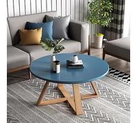 Modern Solid Wood Round Coffee Table 28'' Blue Farmhouse Sle Side Table for Living Room Small Center Table Rustic End Table Ideal for Home Decor