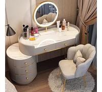 Modern Solid Wood Vanity Desk Set with 5 Drawers, Large Makeup Table Featuring Touch Screen HD Mirror & Sleek Sintered Marble Top - Stylish Gray Furniture