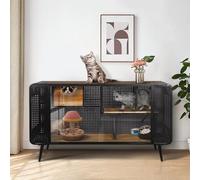 Modern Spacious Cat Enclosure with Tempered Glass, Multi-Feature Design for Comfortable Pet Living Space