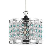 Happy Homewares Modern Sparkly Ceiling Pendant Light Shade with Clear and Teal Beads