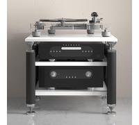 Modern Speaker Mount & Media Stand with Wheels - Movable Audio Rack Tower for Stereo Cabinet, Record Player, Receiver, & Electronics Equipment - Black Audio-Video Stand