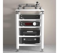 Modern Speaker Mount & Media Stand with Wheels, Movable Audio-Video Rack Tower for Stereo, Record Player & Receiver, Stylish Audio Cabinet for Electronics Equipment